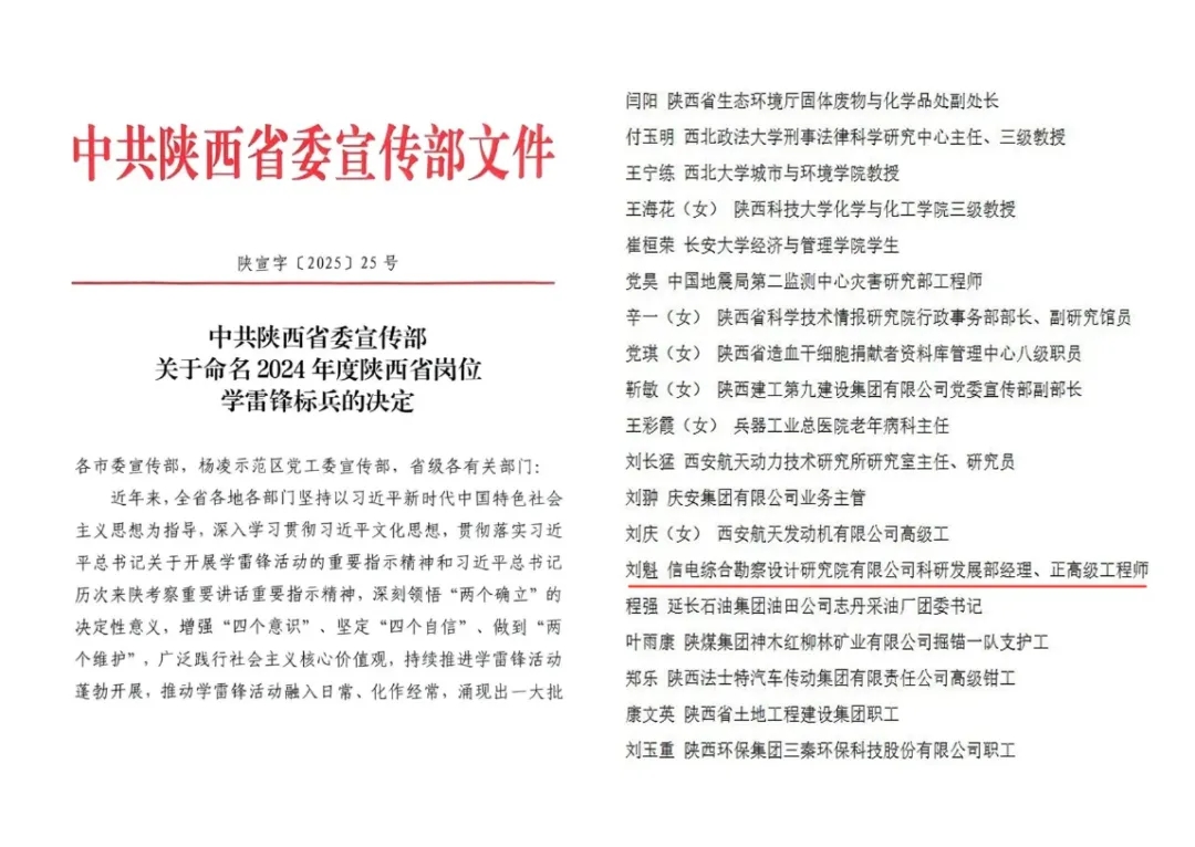 “雷锋”在身边 ——公司刘魁同志荣获“2024年度陕西省岗位学雷锋标兵个人”称号